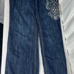 Baccini Dark Blue Flare Jeans with Silver Embellishments